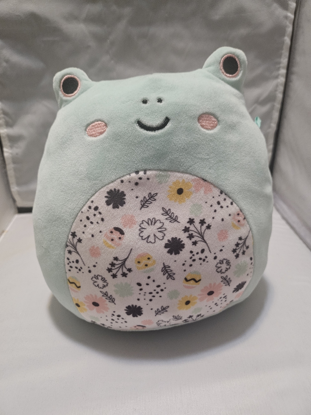 FRITZ- Mint Green Plush Frog Squish with Floral Belly